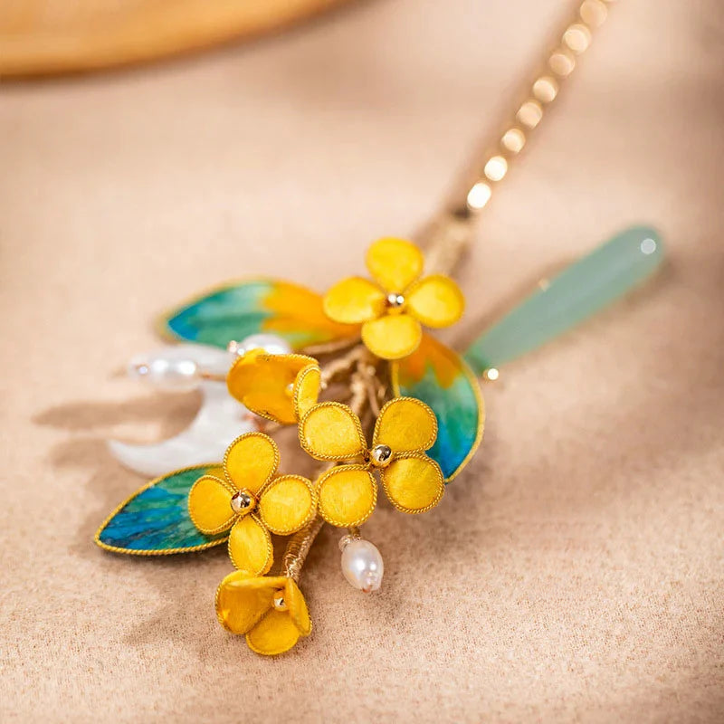 Chinese Intangible Cultural Heritage Handmade Osmanthus flower Velvet Flower Hairpin Ancient Style High-end Hairpin National Style Cheongsam Gift Jewelry David Gold Necklace Yurman
