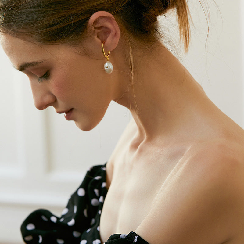 Non-Painful Ear Clips Ear Bone Clips Earrings Niche Design Sense Non-Pierced Women's Earrings Baroque Pearl Ear Hooks David Jewelrydavid jewelry