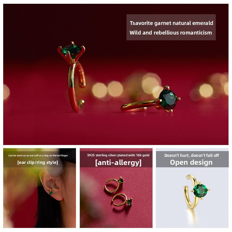 925 Silver Imitation Crystal Earrings Non-Pierced Women Super Fairy Temperament French Ear Hooks High-End Side Ear Bone Clips Jewelry Davidjewelry david