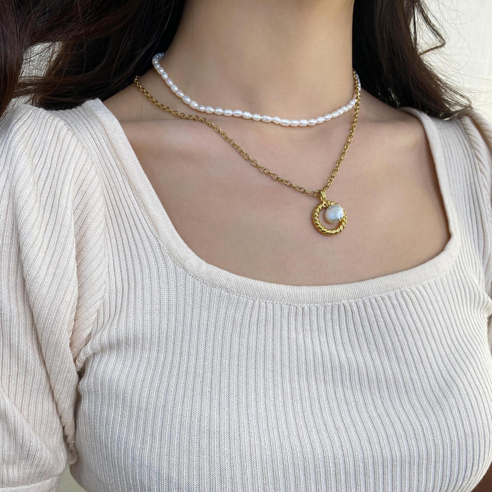 Oval Pearl Necklace Niche Versatile Pearl Necklace David Jewelry Gold Necklacedavid jewelry gold necklace002