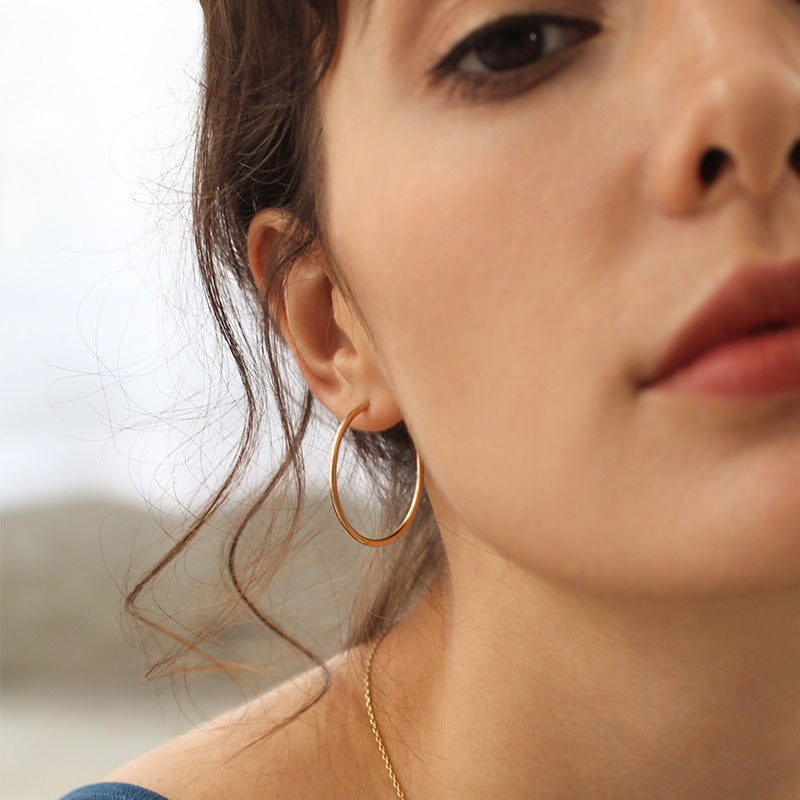 925 Silver Earrings Simple Hoop Earrings Pure Silver Elegant Retro High-end Atmosphere Large Hoop Earrings