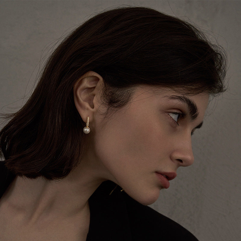 High-end Design Pure Silver Light Luxury Elegant Earrings Studs for Women Natural Pearl Ear Jewelry