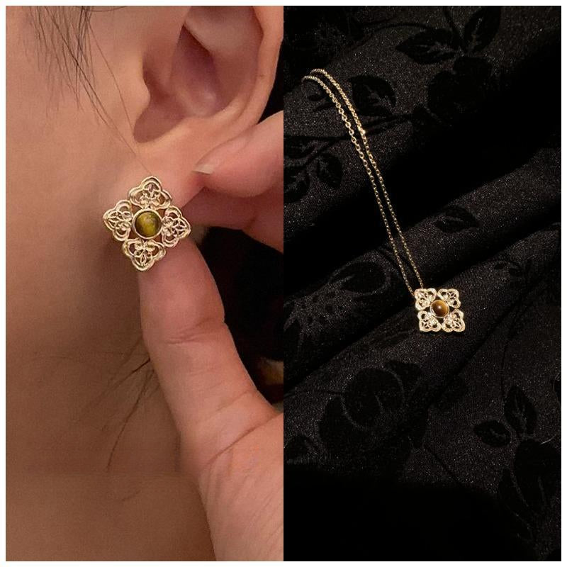 Auspicious Three-Piece Set (Necklace + Ring + Earrings) Jewelry Gold Necklace Jewelry Gold Necklacejewelry gold necklace001003