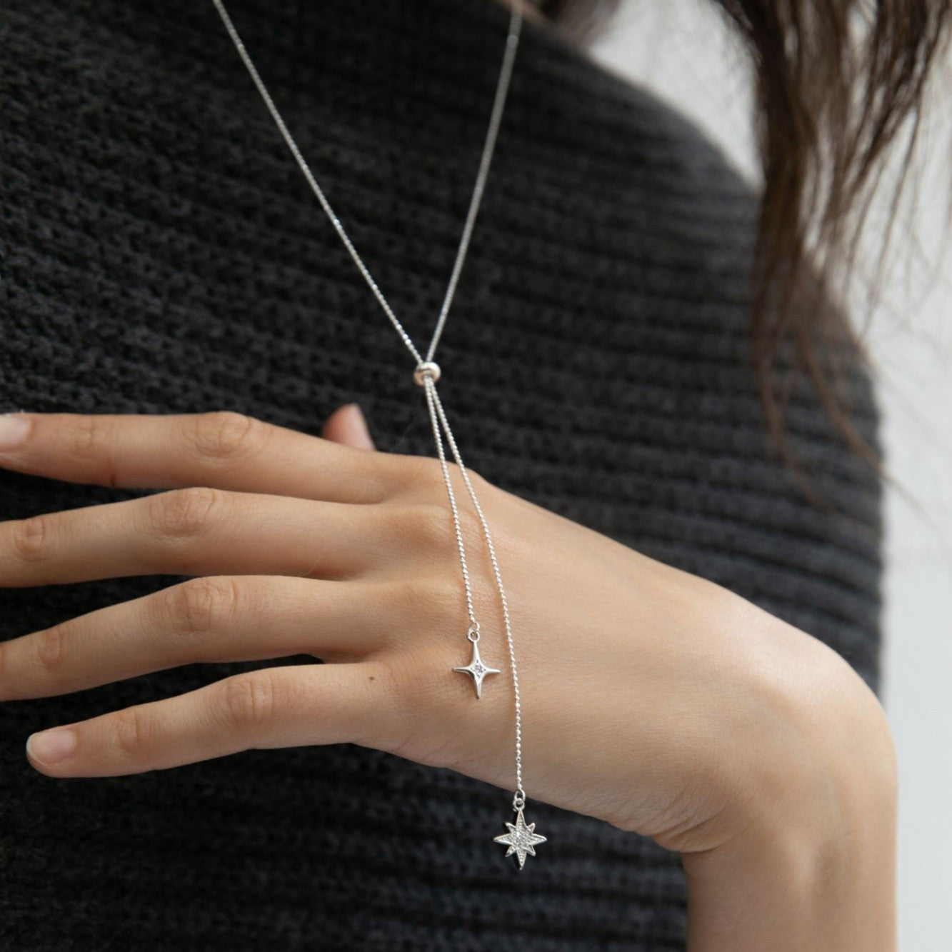 925 Silver Synthetic Zircon Chain Star and Moon Necklace High-End Light Luxury Niche Tassel Pendant Sweater Chain Gold Necklace Davidgold necklace david002
