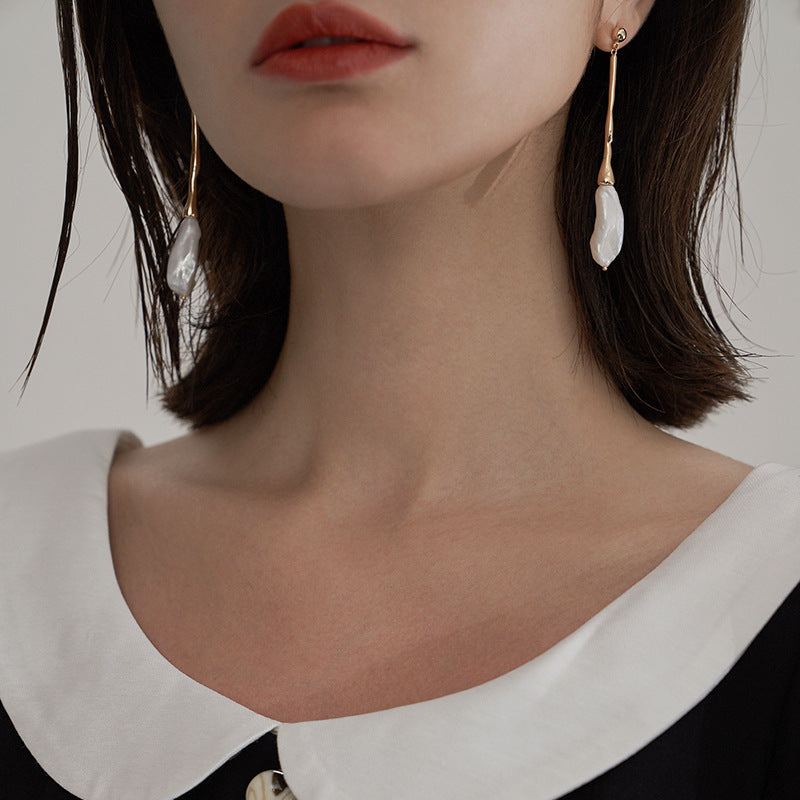 Baroque Pearl Earrings for Women 2021 New Trend Retro French Style Long Face Slimming Round Face Earrings Studs Gold Necklace Davidgold necklace david001