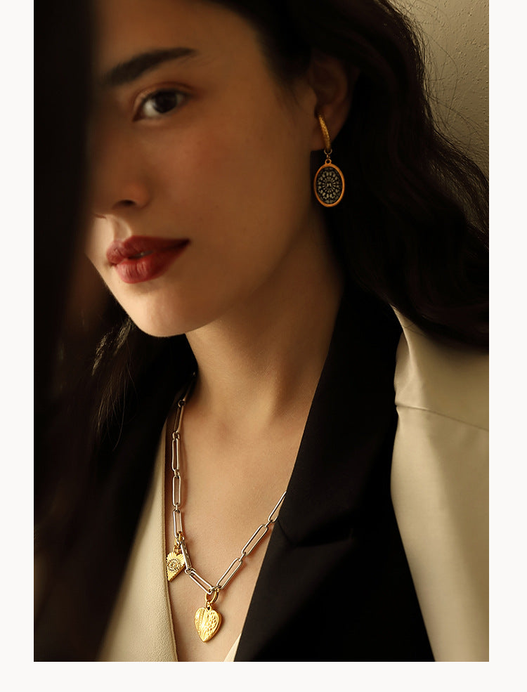 Titanium Steel Synthetic Zircon Pendant Ear Cuff Ear Hook Elegant Earrings Gold Coin Bracelet Necklace Pendant David Jewelrydavid jewelry001