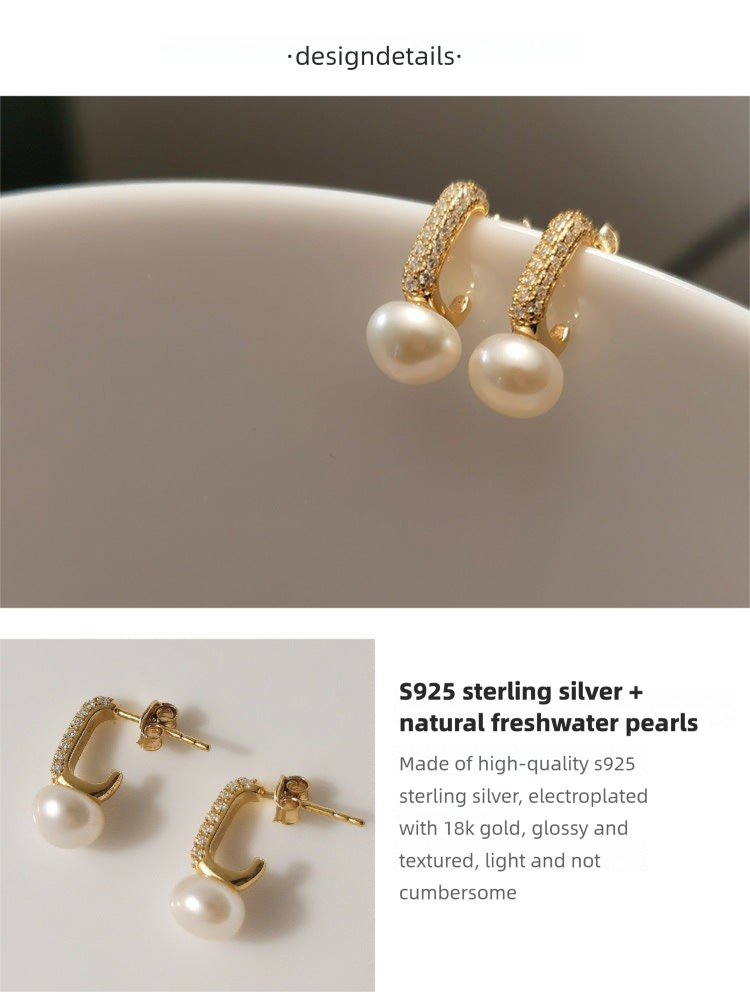 High-end Design Pure Silver Light Luxury Elegant Earrings Studs for Women Natural Pearl Ear Jewelry001