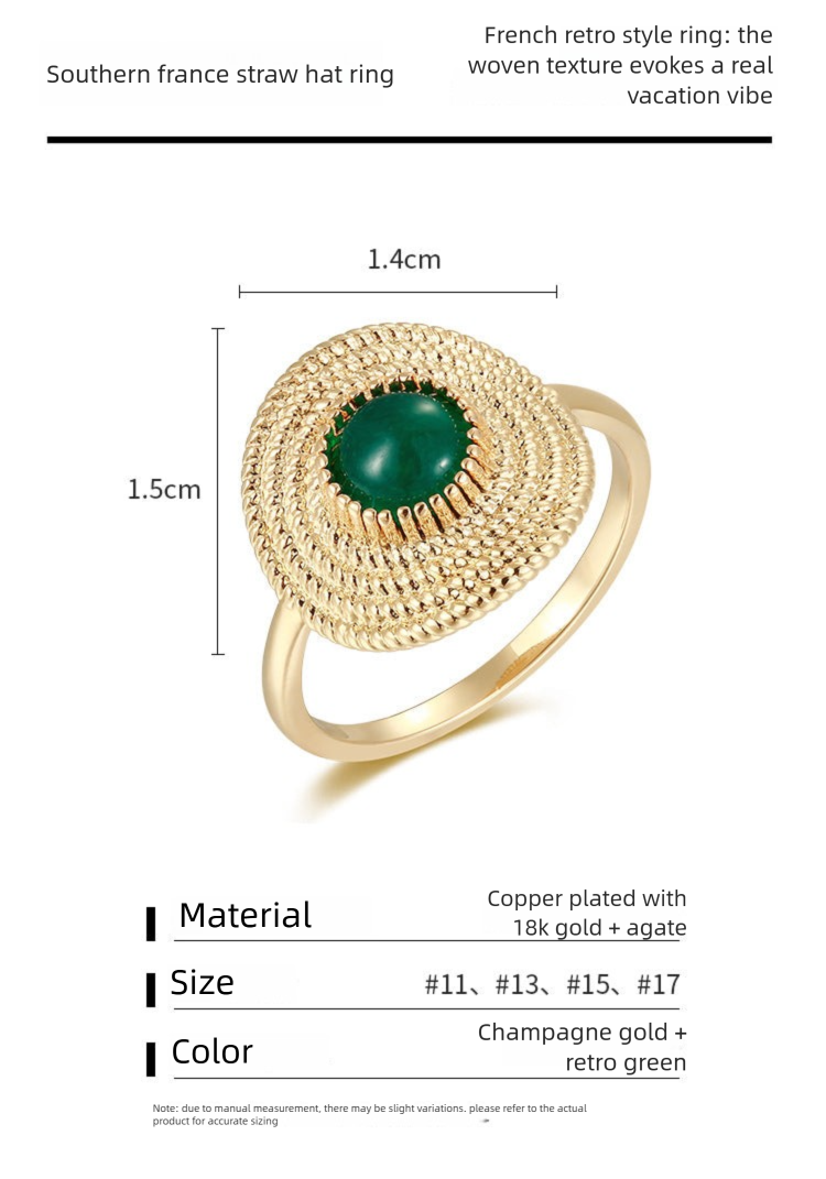 South French Green Agate Ring High-end Vintage Niche Ring David Gold Necklacedavid gold necklace003