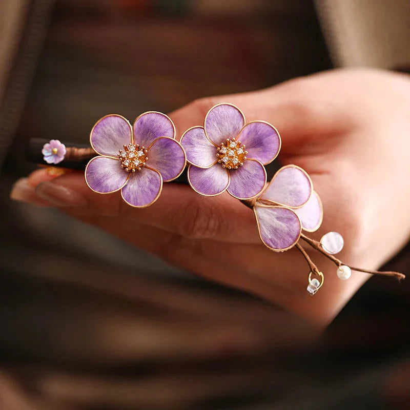 Chinese Intangible Cultural Heritage Filigree Velvet Flower Sandalwood Tassel Hairpin Ancient Style Hair Accessory Hairpin Flower National Style Hairpin David Gold Necklace Yurman
