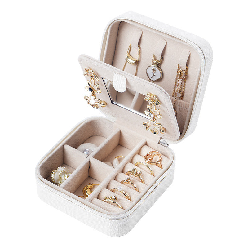 Cross-Border Direct Supply Jewelry Box Storage Box Pu Thickened Leather Necklace Ring Earrings Ring Storage Jewelry With Mirror Box David Gold Necklace Tiffany Jewelrydavid gold necklace Tiffany jewelry