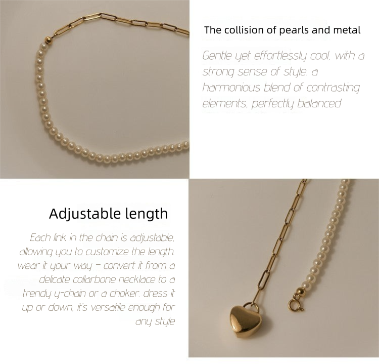 Heart Splicing Necklace Niche Design Light Luxury Choker High-end Collarbone Chain Gold Necklace David Jewelrygold necklace david jewelry002