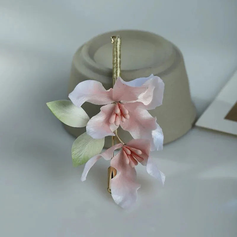 Chinese Intangible Cultural Heritage Silk Velvet Flower New Chinese Style Peach Blossom Brooch Super Fairy Gentle Accessories David Gold Necklace Yurman