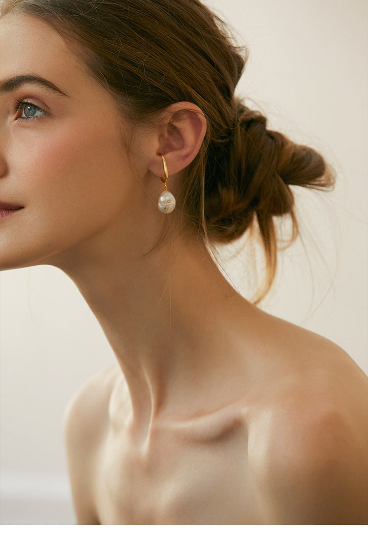 Non-Painful Ear Clips Ear Bone Clips Earrings Niche Design Sense Non-Pierced Women's Earrings Baroque Pearl Ear Hooks David Jewelrydavid jewelry