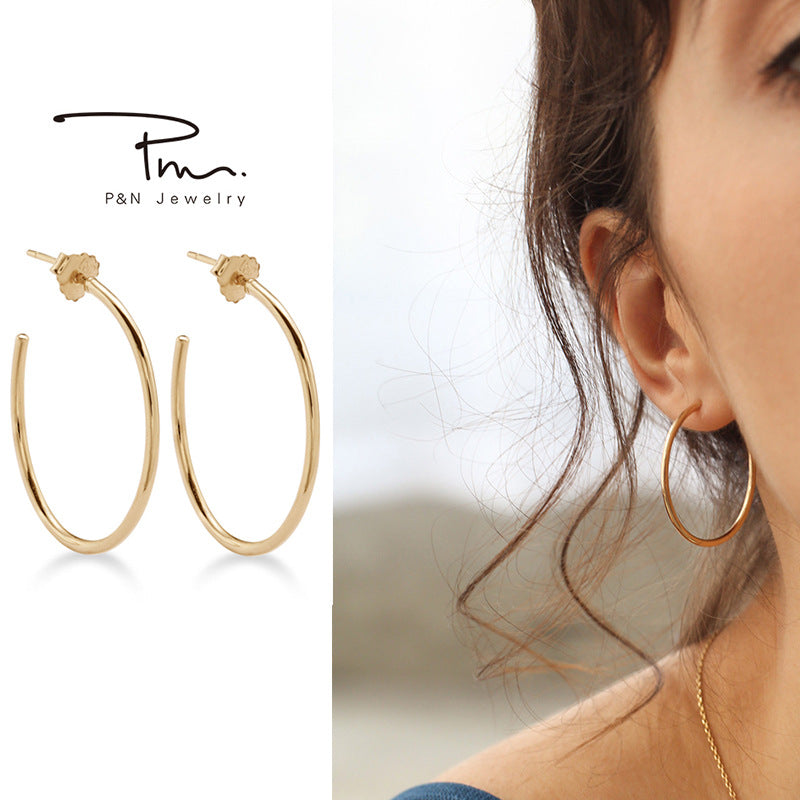 925 Silver Earrings Simple Hoop Earrings Pure Silver Elegant Retro High-end Atmosphere Large Hoop Earrings