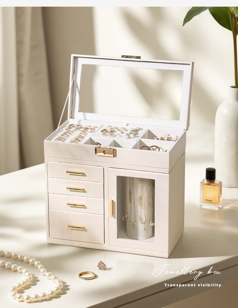 Cross-Border Direct Supply Korean Style Leather Transparent Openable Jewelry Storage Box Multi-Layer Necklace Ring Jewelry Box Jewelry Gold Necklace David Tiffanyjewelry gold necklace david Tiffany