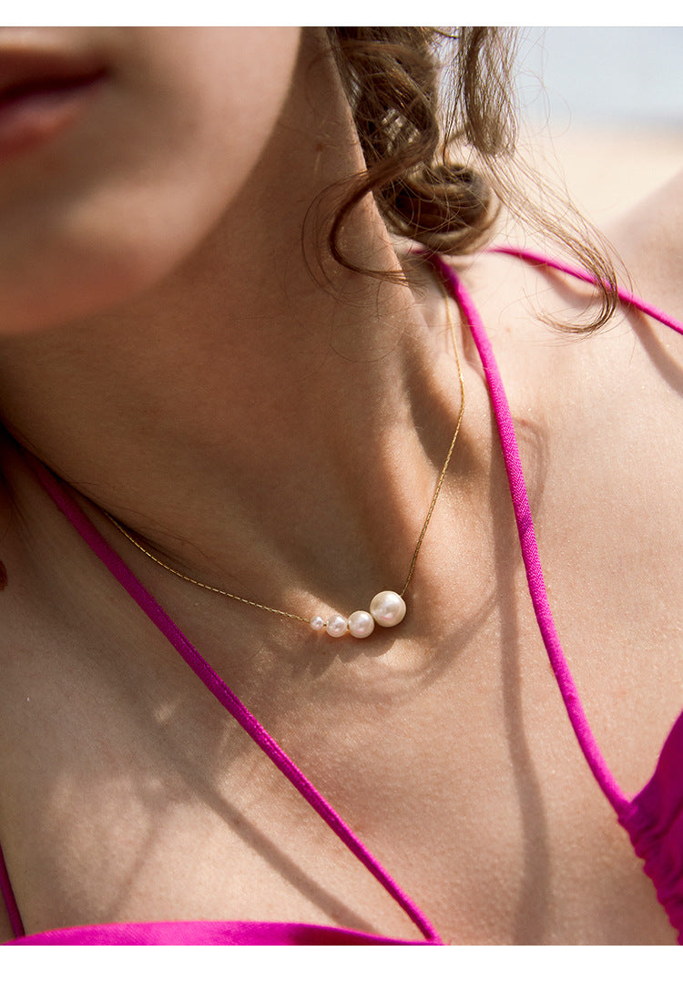 925 Silver Pearl Necklace for Women Natural Freshwater Pearl Choker Light Luxury Sweater Chain Simple Retro Collarbone Chain David Jewelrydavid jewelry002