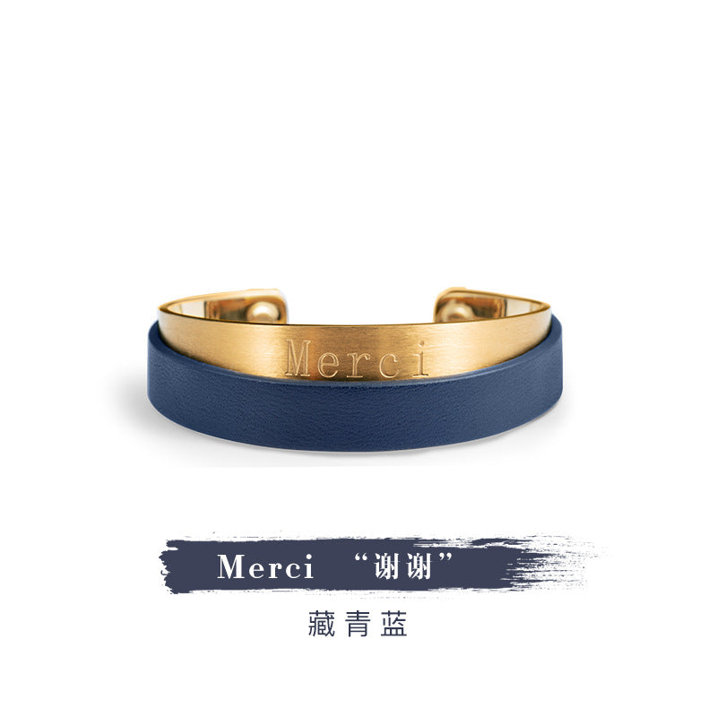 Titanium Steel Leather Bracelet Couple Bracelet Women's Niche Design Men's Accessories Light Luxury Style