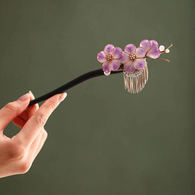 Chinese Intangible Cultural Heritage Filigree Velvet Flower Sandalwood Tassel Hairpin Ancient Style Hair Accessory Hairpin Flower National Style Hairpin David Gold Necklace Yurman