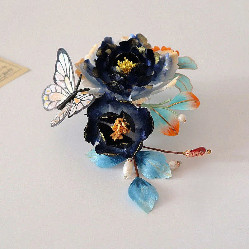 Chinese Intangible Cultural Heritage Velvet Flower Handmade Classical Style High-end Hairpin David Gold Necklace Yurman