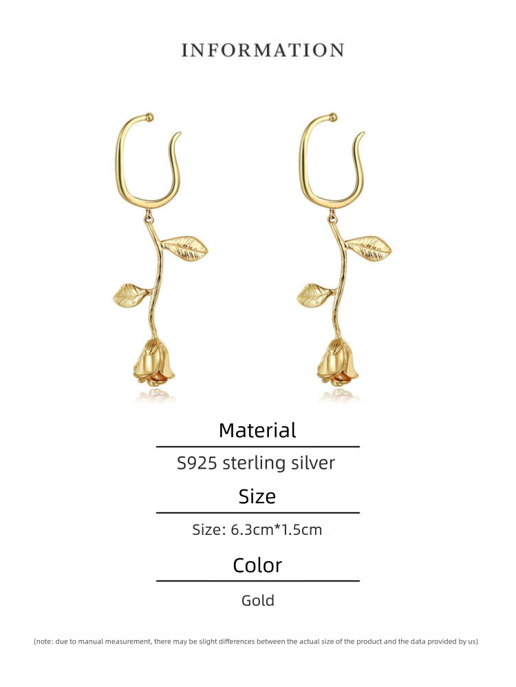 925 Silver Earrings Non-Pierced Women's Earrings French Style Elegant Niche Tea Series Earrings High-End Ear Cuffs David Jewelry Gold Necklacedavid jewelry gold necklace