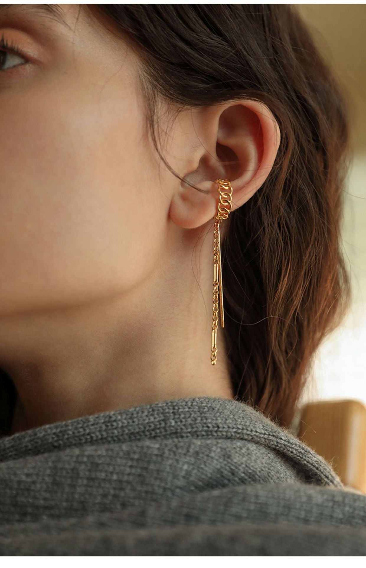 Copper Alloy Earrings Ear Clip Ear Hook No Piercing Women's Earrings Elegant High-end French Minimalist Personality