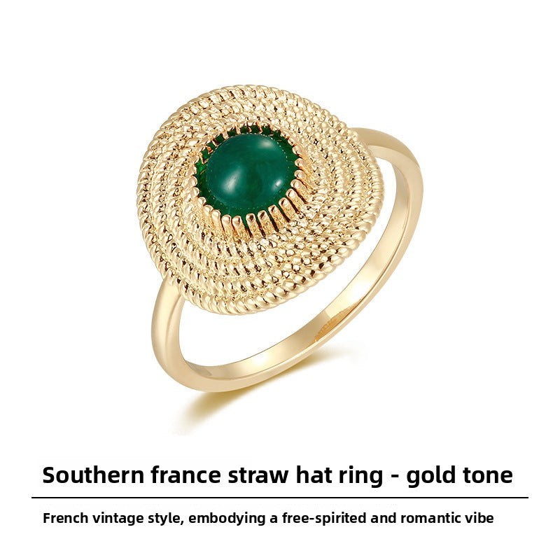 South French Green Agate Ring High-end Vintage Niche Ring David Gold Necklacedavid gold necklace003