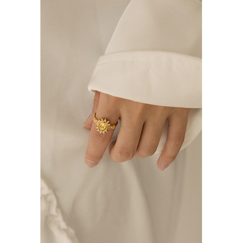 Titanium Steel Synthetic Zircon Ring Ring Female Niche Design Fashion Titanium Steel Non-Fading Retro Index Finger Ring Gold Necklace David Jewelrygold necklace david jewelry003