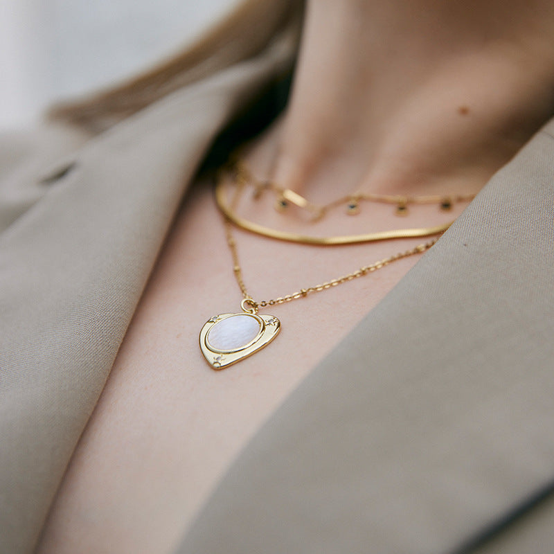 Stainless Steel Synthetic Zircon Necklace Necklace Women Light Luxury Jewelry Heart Pendant Double Layer Stacked Collarbone Chain Summer David Jewelrydavid jewelry002