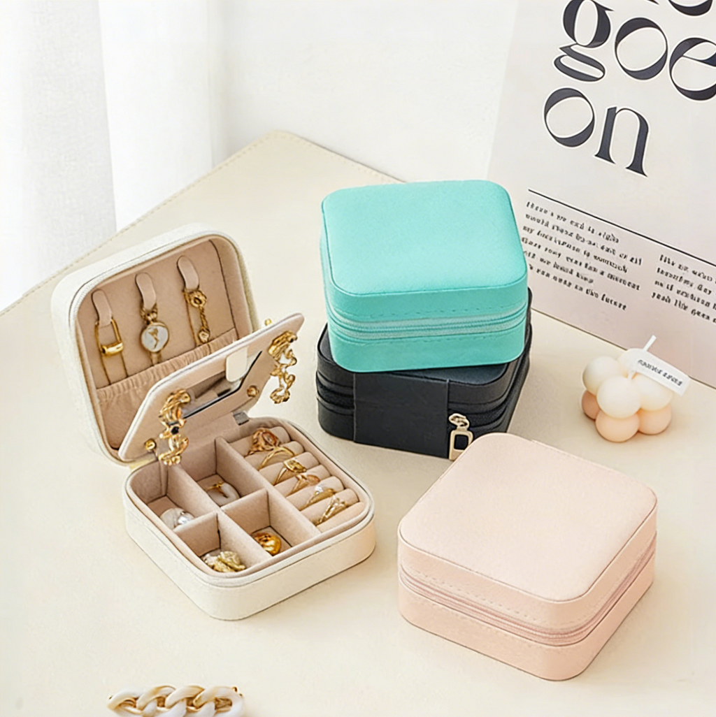 Cross-Border Direct Supply Jewelry Box Storage Box Pu Thickened Leather Necklace Ring Earrings Ring Storage Jewelry With Mirror Box David Gold Necklace Tiffany Jewelrydavid gold necklace Tiffany jewelry