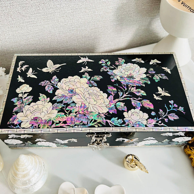 Luo Dian Lacquer Jewelry Box Solid Wood Red Jewelry Storage Box Chinese Retro Wedding Valentine's Day David Jewelry Gold Necklace Tiffanydavid jewelry gold necklace Tiffany