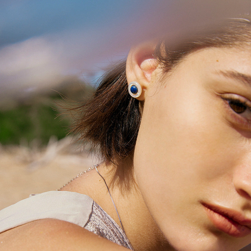 Sapphire Earrings High-end French Light Luxury Niche Design Earrings Ear Piercing Ear Bone Studs Vintage Earrings David Gold Necklacedavid gold necklace001