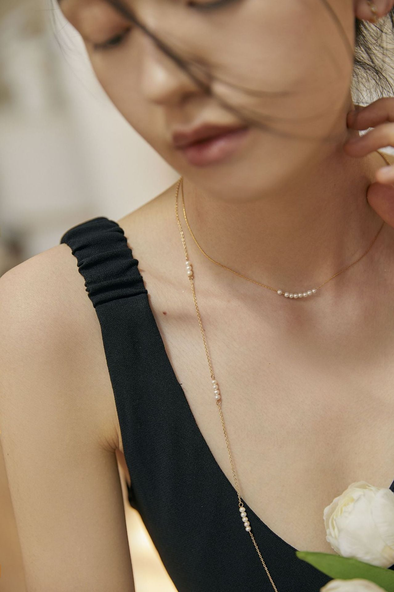 Necklace for Women Freshwater Pearl Light Luxury S925 Silver Long Necklace Niche Hypoallergenic Collarbone Chain Birthday Gift Gold Necklace Davidgold necklace david002