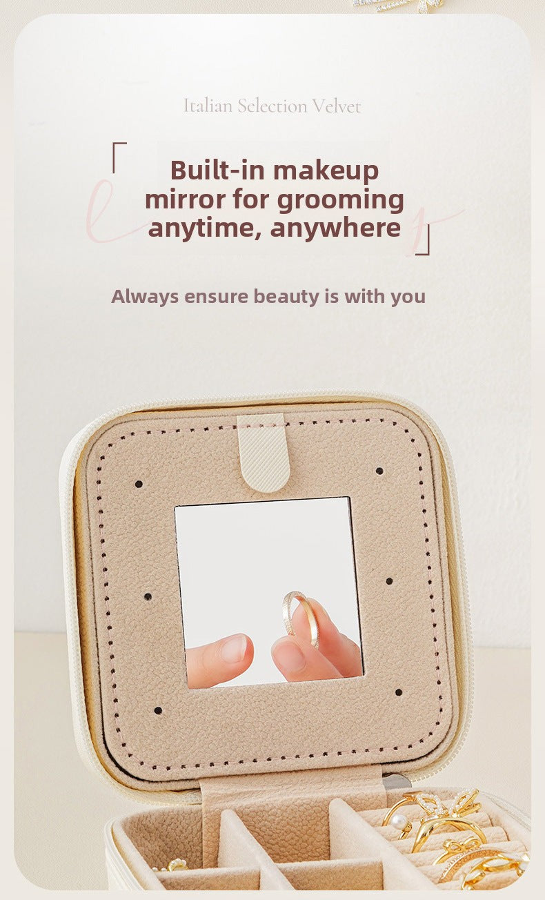 Cross-Border Direct Supply Jewelry Box Storage Box Pu Thickened Leather Necklace Ring Earrings Ring Storage Jewelry With Mirror Box David Gold Necklace Tiffany Jewelrydavid gold necklace Tiffany jewelry