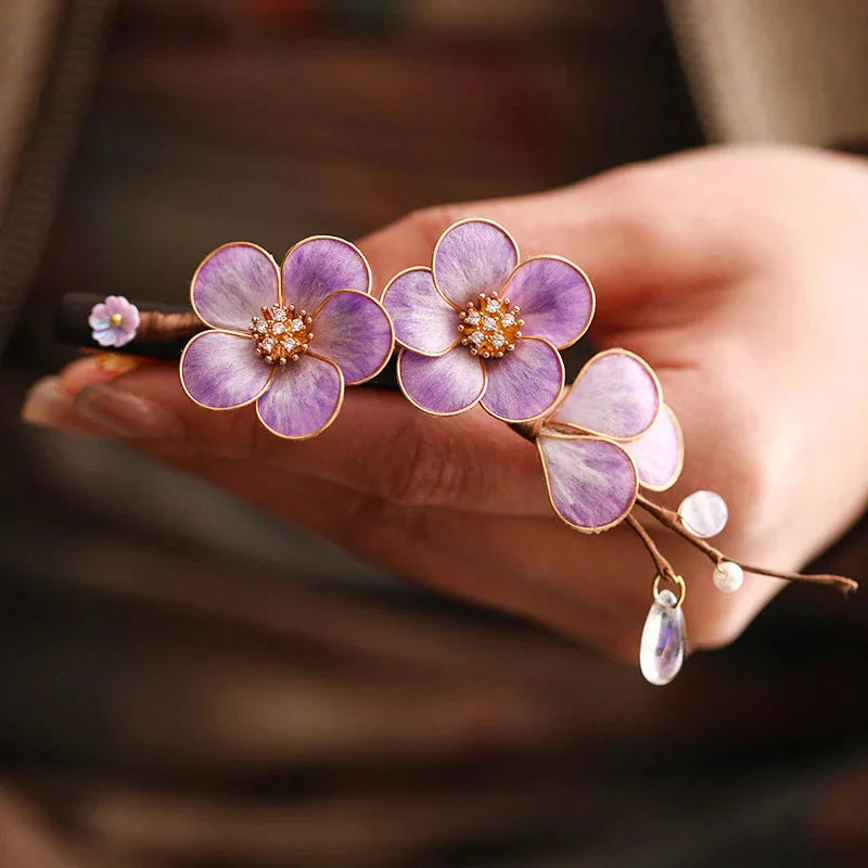 Chinese Intangible Cultural Heritage Filigree Velvet Flower Sandalwood Tassel Hairpin Ancient Style Hair Accessory Hairpin Flower National Style Hairpin David Gold Necklace Yurman