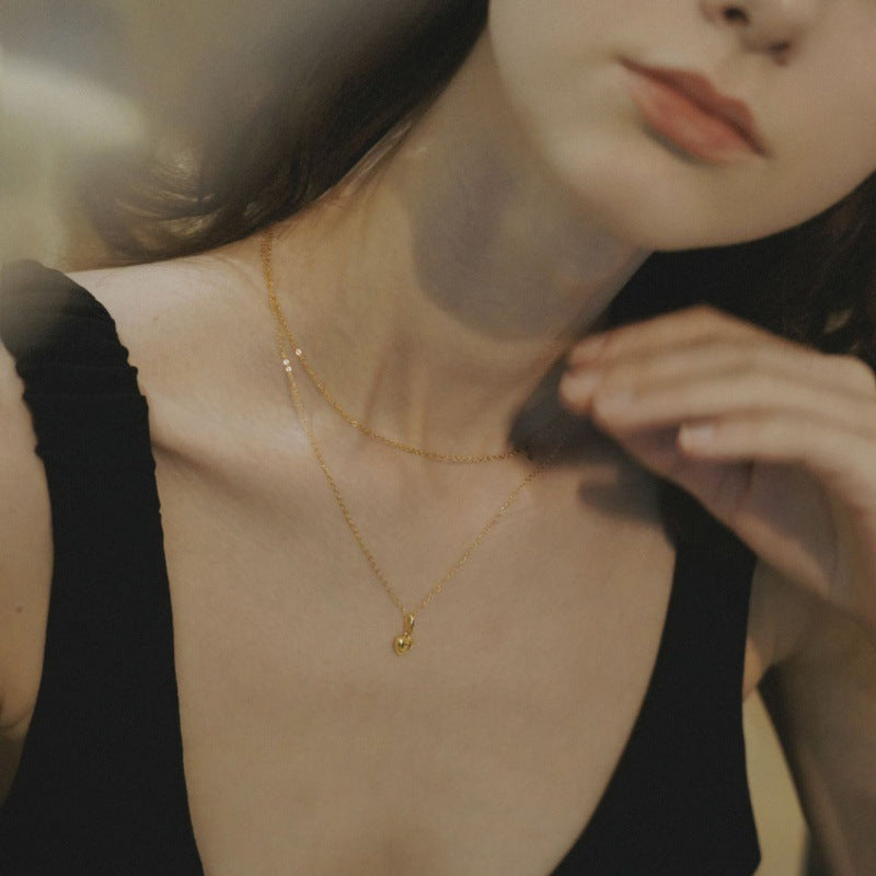 Necklace for Women Light Luxury S925 Silver Niche Jewelry Heart Pendant Collarbone Chain Gift for Girlfriend Jewelry Gold Necklacejewelry gold necklace002