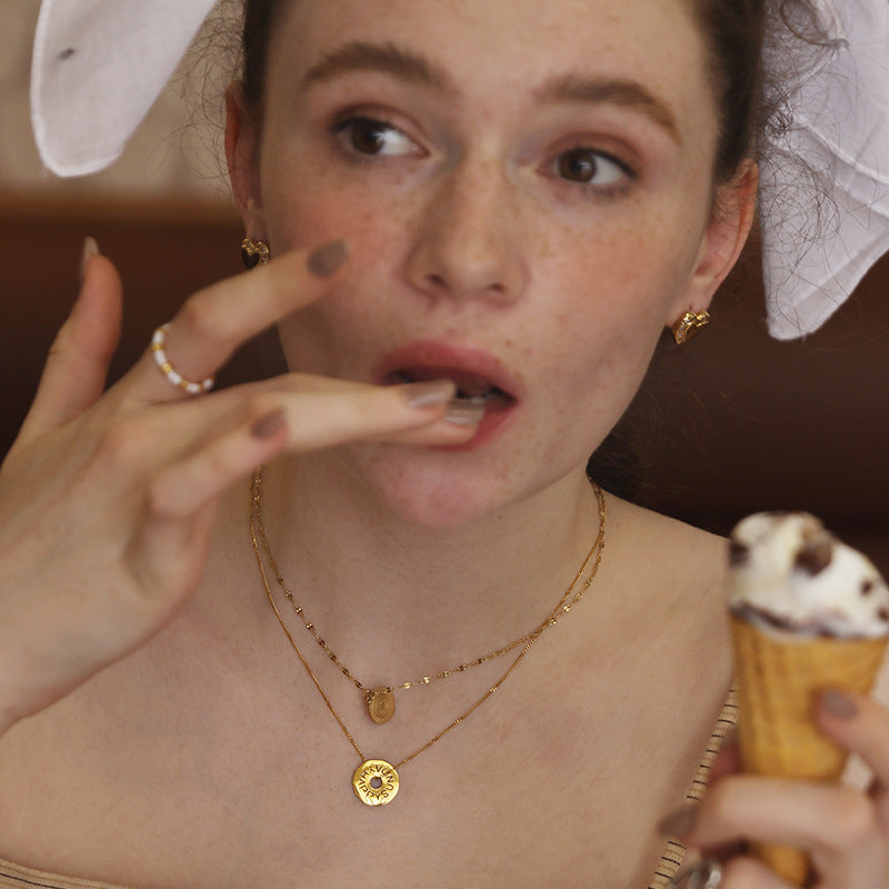 Titanium Steel Necklace Women's Summer Non-Fading Best Friend Jewelry Smiley Face Pendant Layered Necklace Collarbone Chain David Jewelry Gold Necklacedavid jewelry gold necklace002