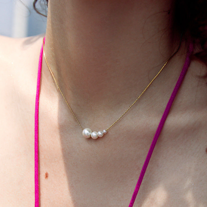 925 Silver Pearl Necklace for Women Natural Freshwater Pearl Choker Light Luxury Sweater Chain Simple Retro Collarbone Chain David Jewelrydavid jewelry002