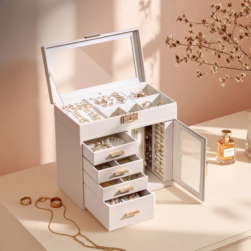 Cross-Border Direct Supply Korean Style Leather Transparent Openable Jewelry Storage Box Multi-Layer Necklace Ring Jewelry Box Jewelry Gold Necklace David Tiffanyjewelry gold necklace david Tiffany