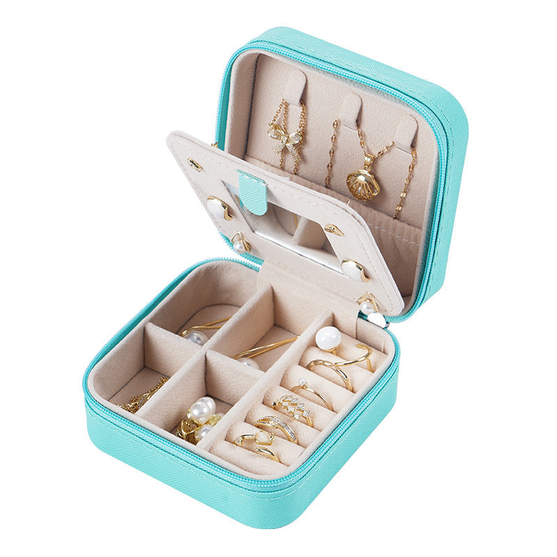 Cross-Border Direct Supply Jewelry Box Storage Box Pu Thickened Leather Necklace Ring Earrings Ring Storage Jewelry With Mirror Box David Gold Necklace Tiffany Jewelrydavid gold necklace Tiffany jewelry