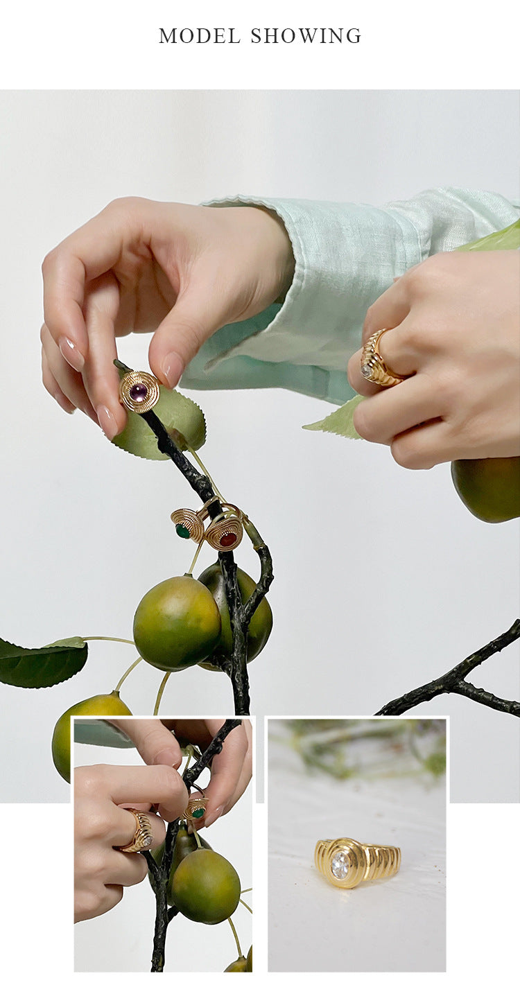 Copper Alloy Synthetic Zircon Ring Personality Retro Simple Temperament Palace Light Luxury Niche Fashion French David Gold Necklacedavid gold necklace003