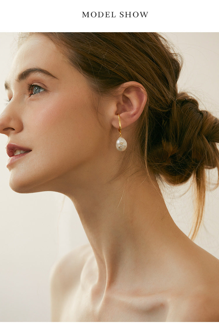 Non-Painful Ear Clips Ear Bone Clips Earrings Niche Design Sense Non-Pierced Women's Earrings Baroque Pearl Ear Hooks David Jewelrydavid jewelry