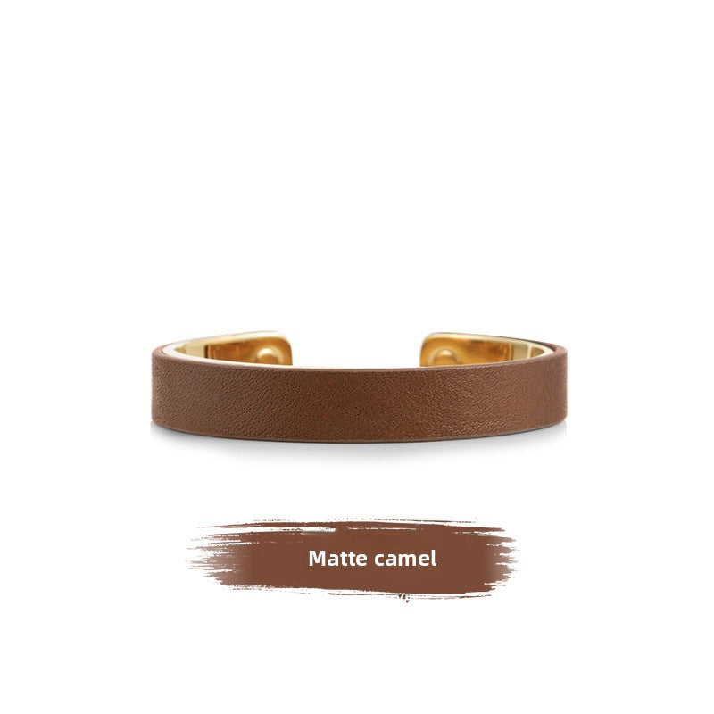 Titanium Steel Leather Bracelet Couple Bracelet Women's Niche Design Men's Accessories Light Luxury Style