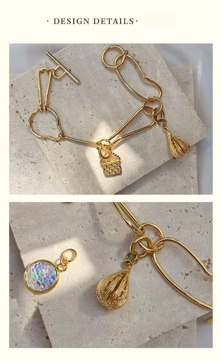 Brass Alloy Bracelet Bracelet Ins Niche Design Simple Trendy High-end Vintage Women's Pendant Bracelet David Jewelry Gold Necklacedavid jewelry gold necklace