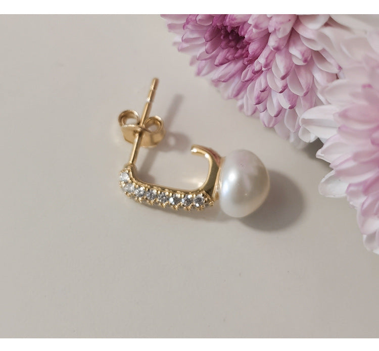 High-end Design Pure Silver Light Luxury Elegant Earrings Studs for Women Natural Pearl Ear Jewelry001