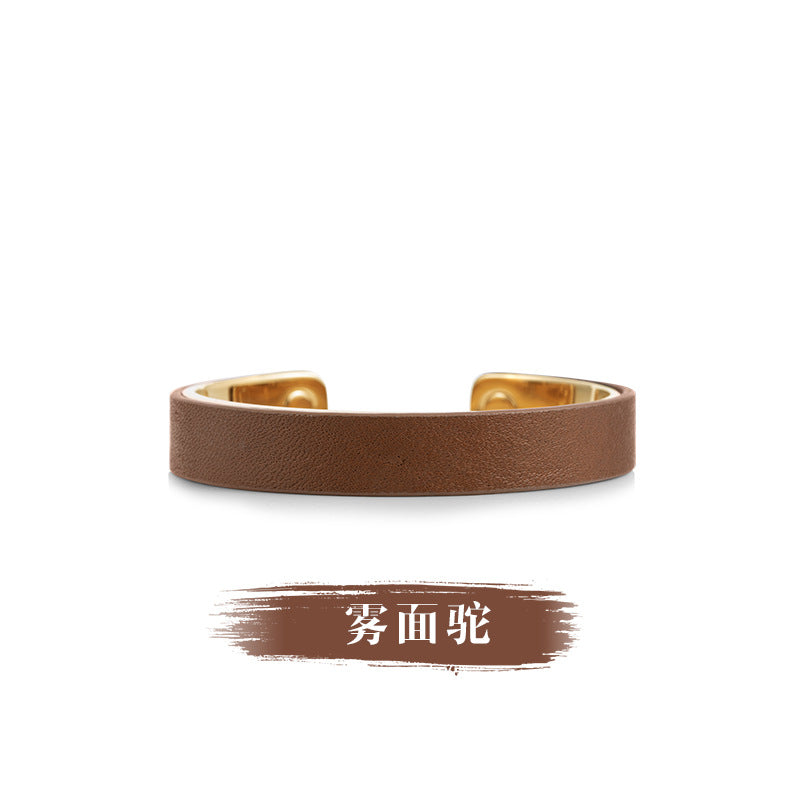 Titanium Steel Leather Bracelet Couple Bracelet Women's Niche Design Men's Accessories Light Luxury Style