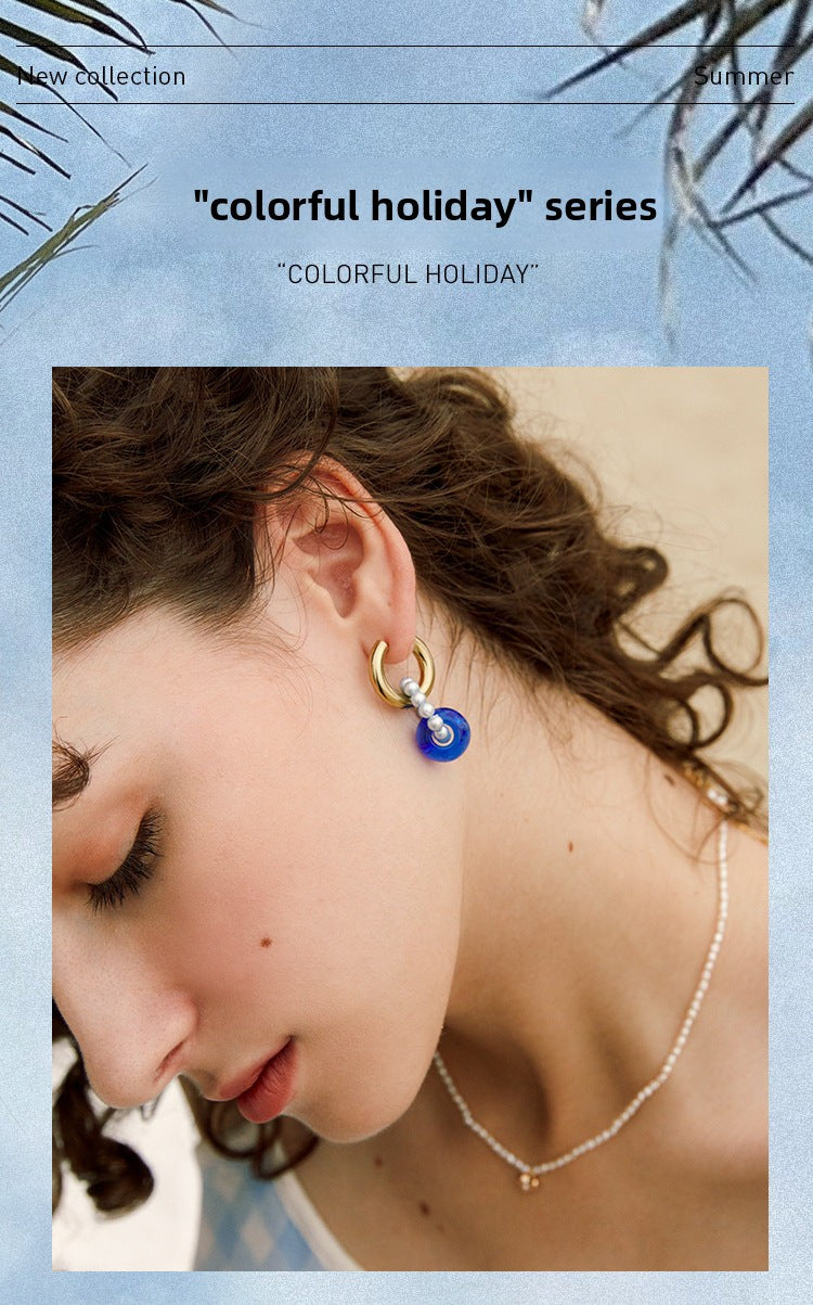 PN Glass Bead Earrings for Women Summer 2022 New Light Luxury Niche High-end French Style Earrings Small Exquisite Jewelry Jewelry David Gold Necklacejewelry david gold necklace001