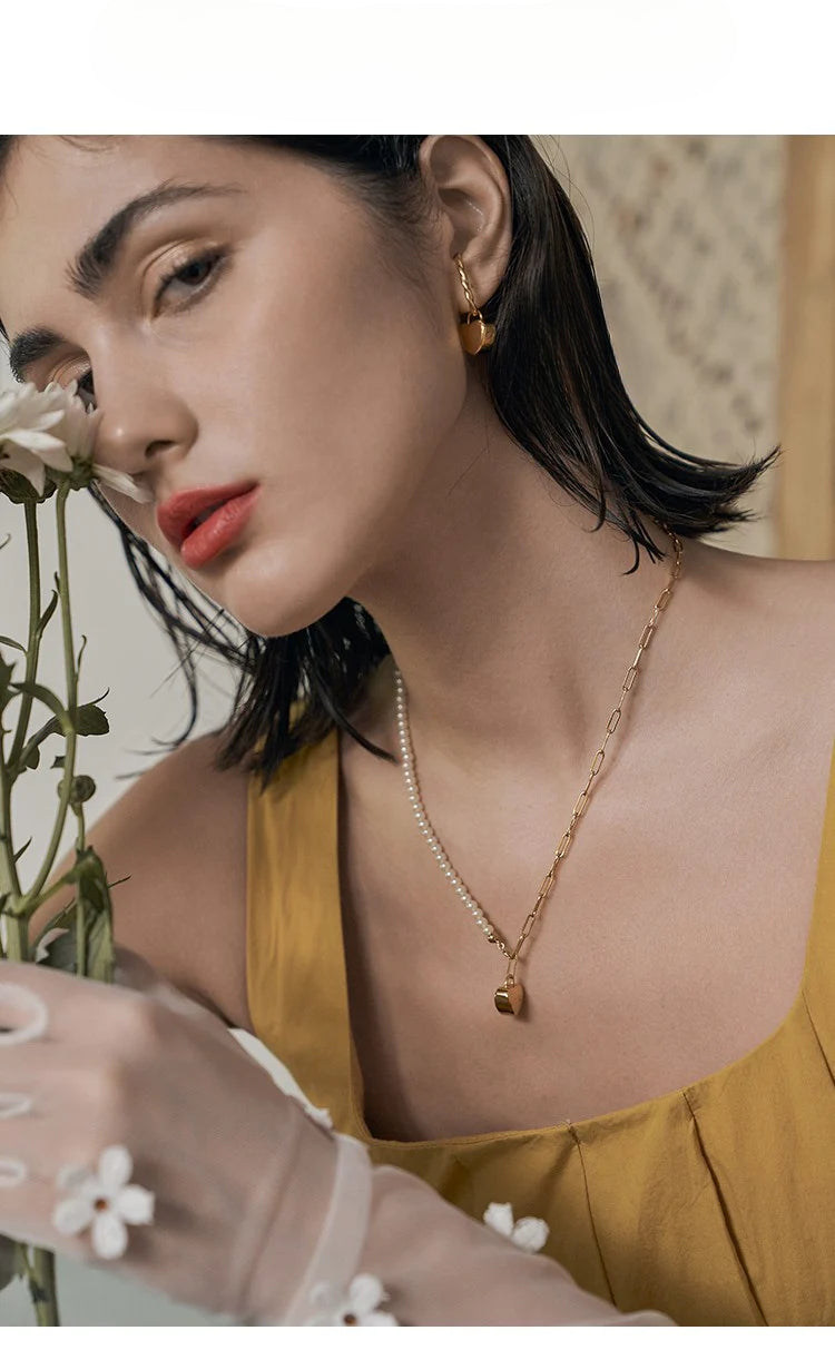 Heart Splicing Necklace Niche Design Light Luxury Choker High-end Collarbone Chain Gold Necklace David Jewelrygold necklace david jewelry002