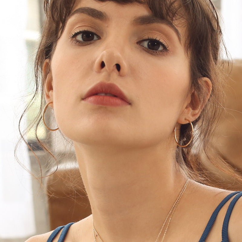 925 Silver Earrings Simple Hoop Earrings Pure Silver Elegant Retro High-end Atmosphere Large Hoop Earrings