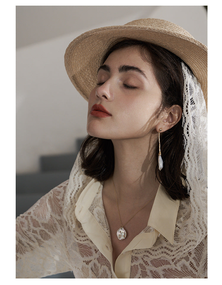 Baroque Pearl Earrings for Women 2021 New Trend Retro French Style Long Face Slimming Round Face Earrings Studs Gold Necklace Davidgold necklace david001