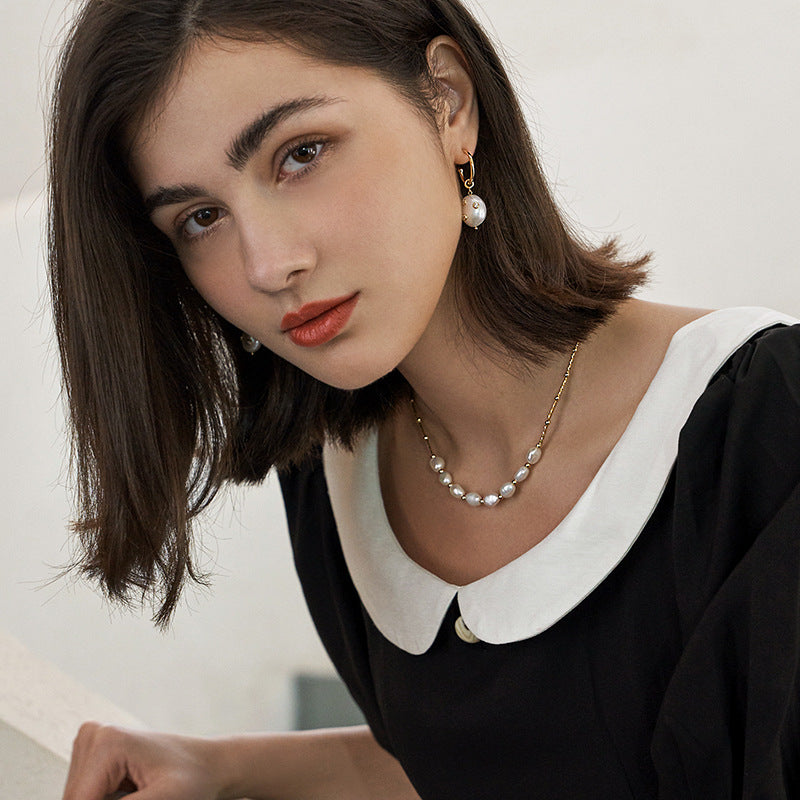 Pearl Stud Earrings Vintage Hepburn Style High-end French Niche Brand Earrings for Women Baroque Earrings Jewelry Davidjewelry david001